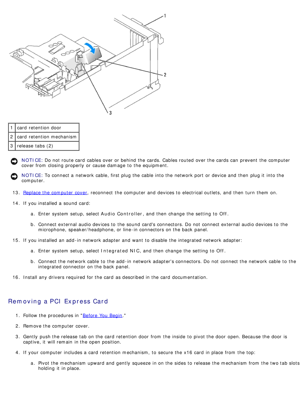 Dell DCSM manual Removing a PCI Express Card 