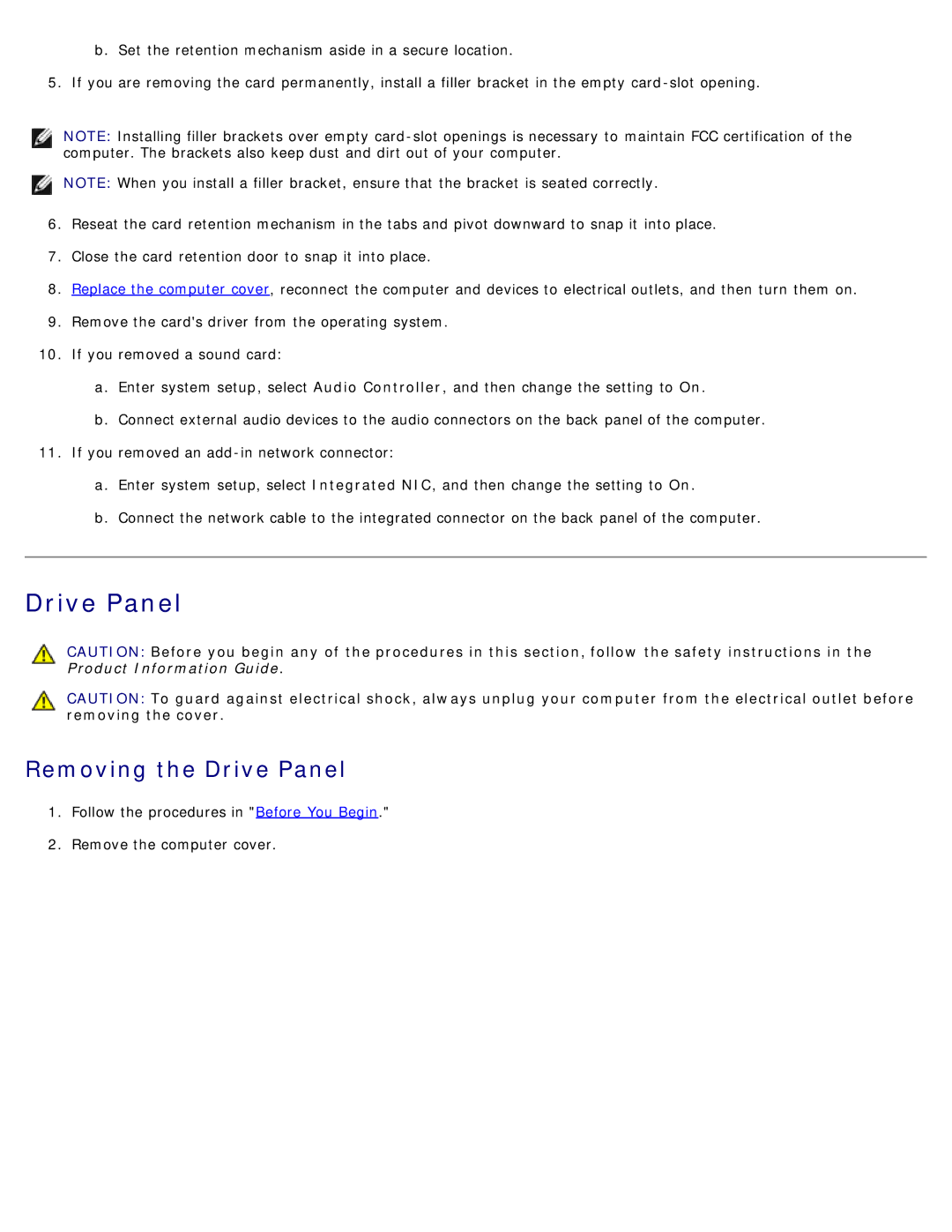 Dell DCSM manual Removing the Drive Panel 