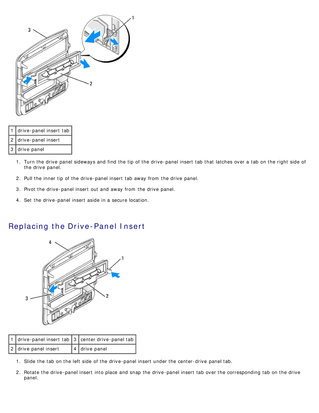 Dell DCSM manual Replacing the Drive-Panel Insert 