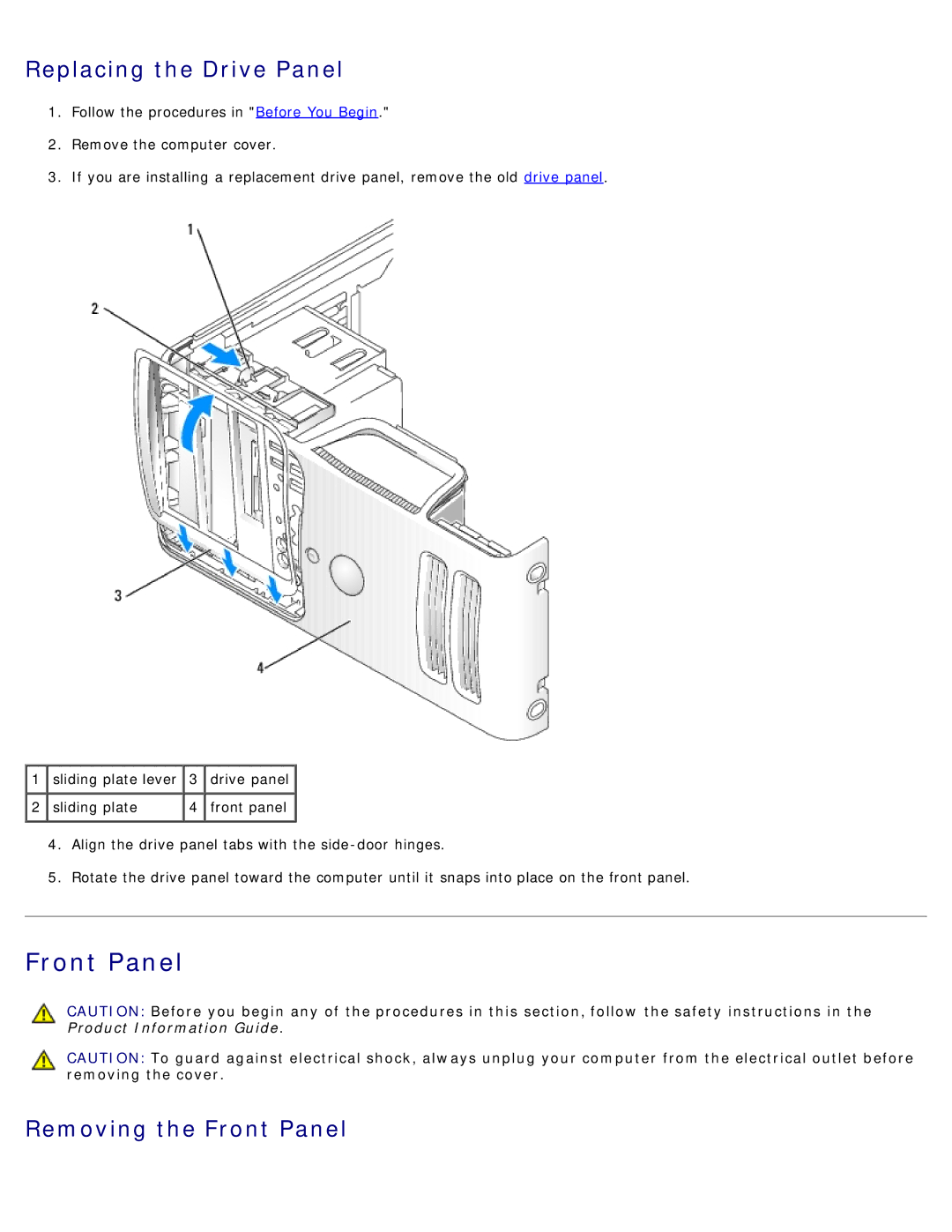 Dell DCSM manual Replacing the Drive Panel, Removing the Front Panel 