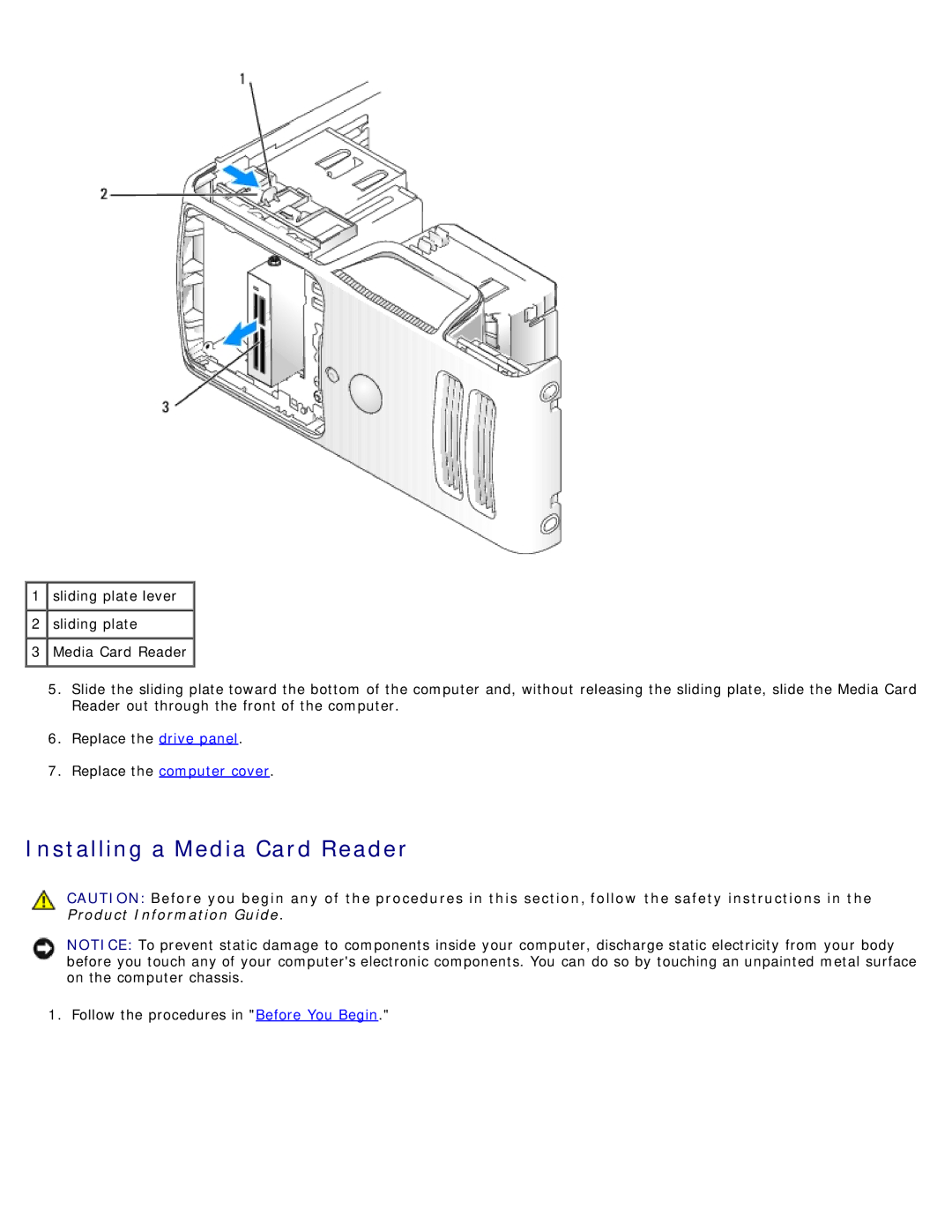 Dell DCSM manual Installing a Media Card Reader 