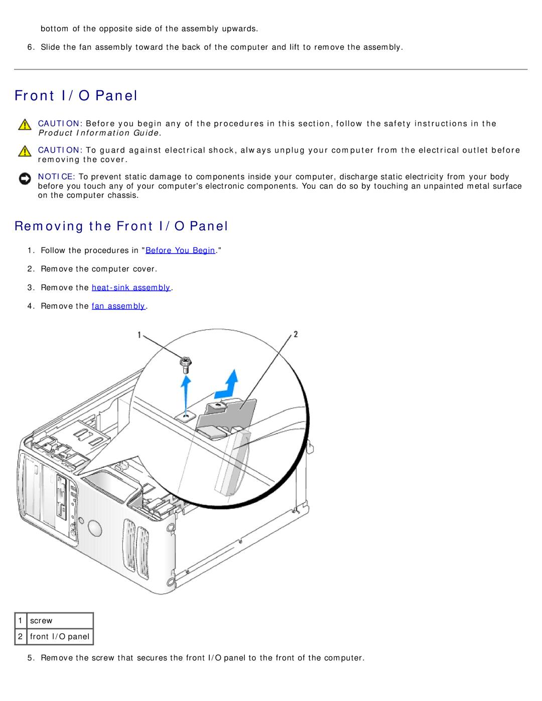 Dell DCSM manual Removing the Front I/O Panel 