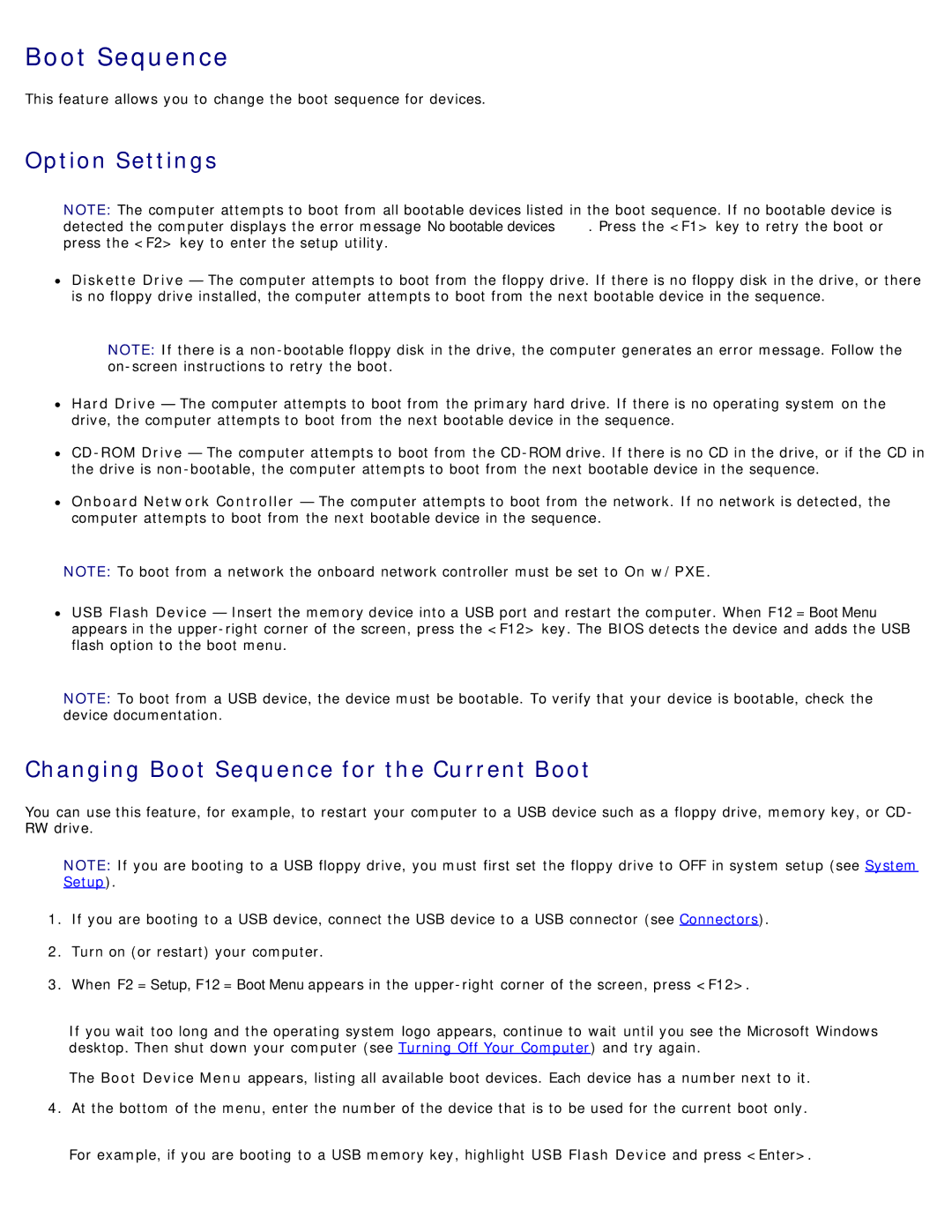 Dell DCSM manual Option Settings, Changing Boot Sequence for the Current Boot 