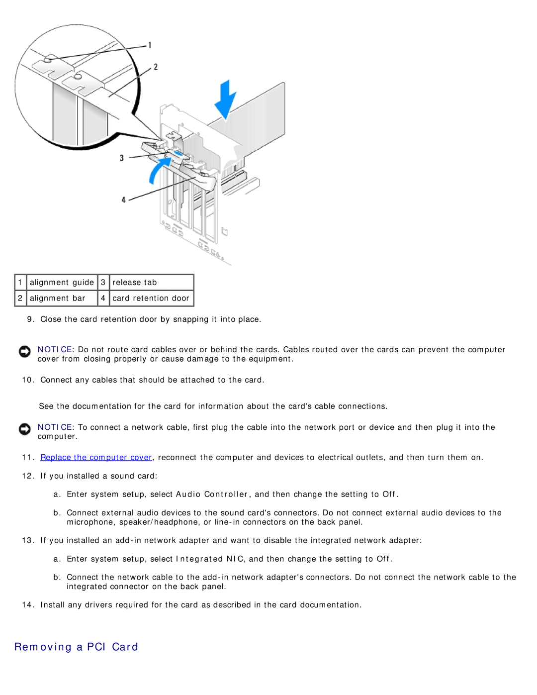 Dell DCSM manual Removing a PCI Card, card retention door 