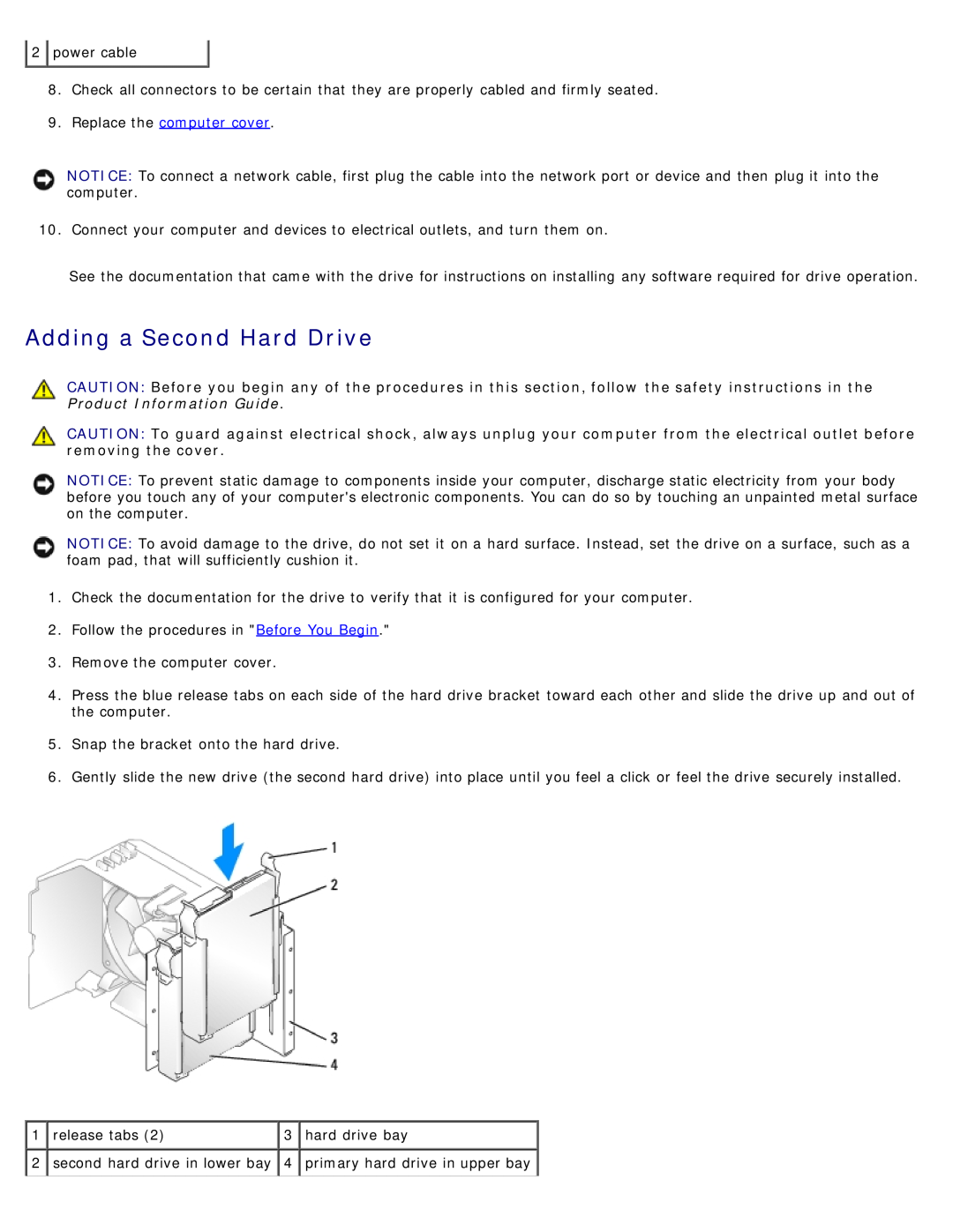 Dell DCSM manual Adding a Second Hard Drive, Replace the computer cover 
