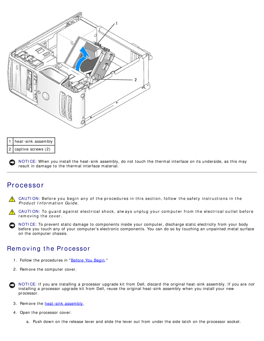 Dell DCSM manual Removing the Processor, Remove the heat-sink assembly 