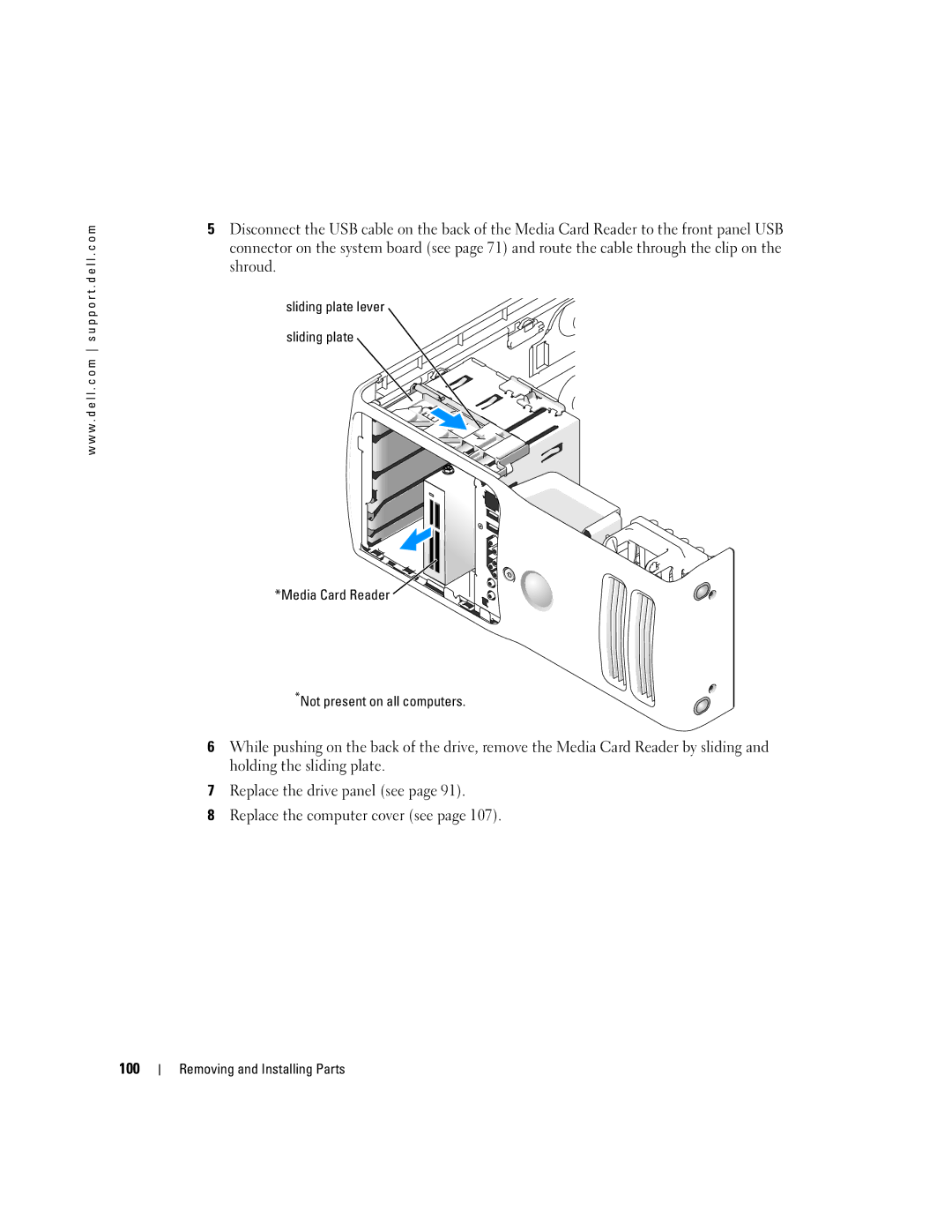 Dell DCTA, 9150 manual 100, Media Card Reader Not present on all computers 