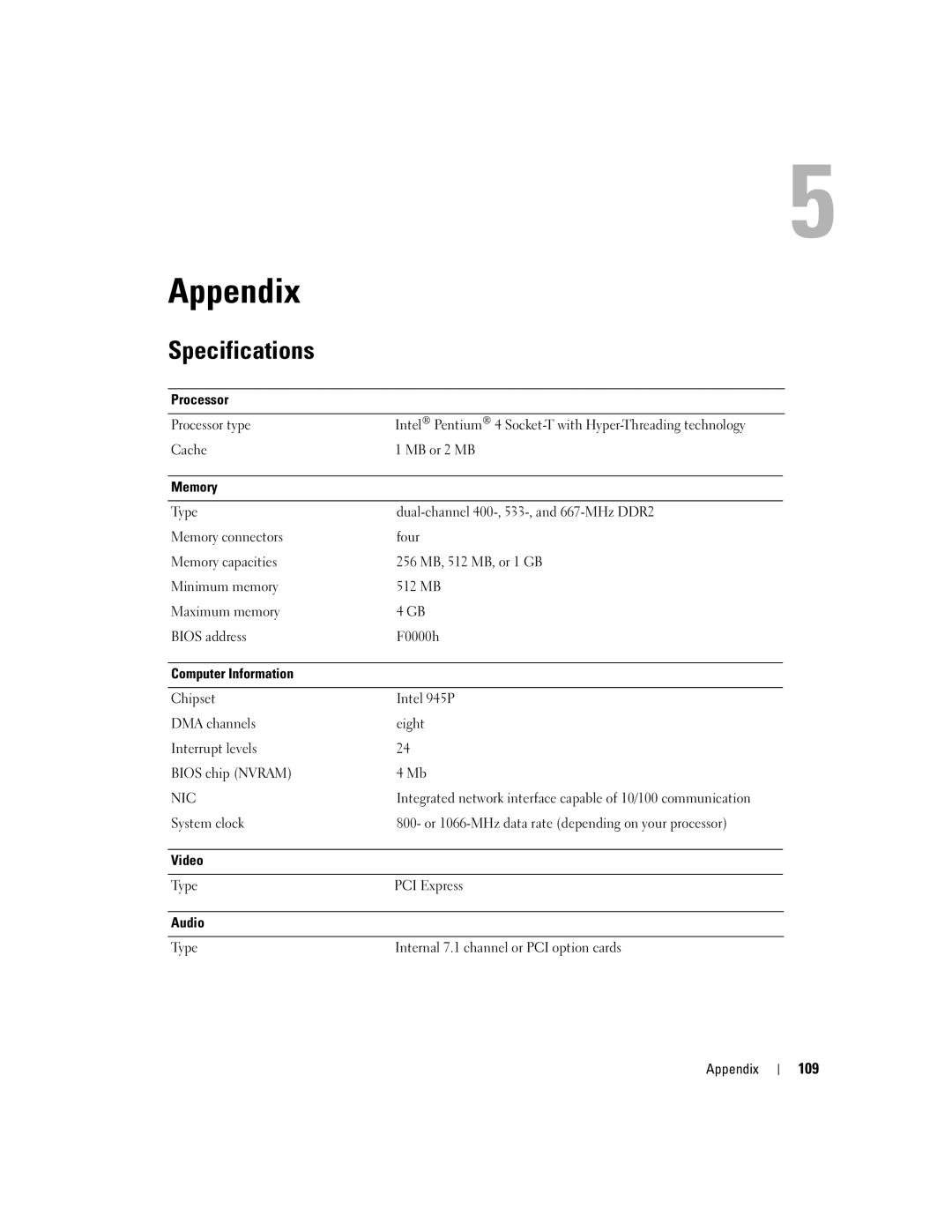 Dell 9150, DCTA manual Specifications, 109 