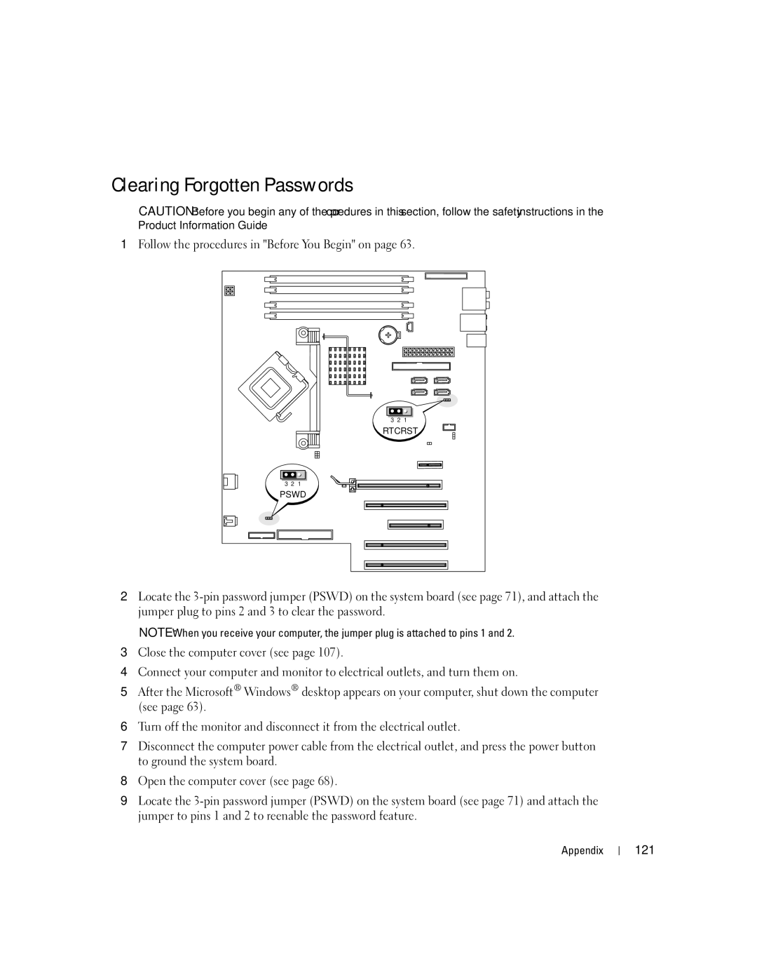 Dell 9150, DCTA manual Clearing Forgotten Passwords, 121 