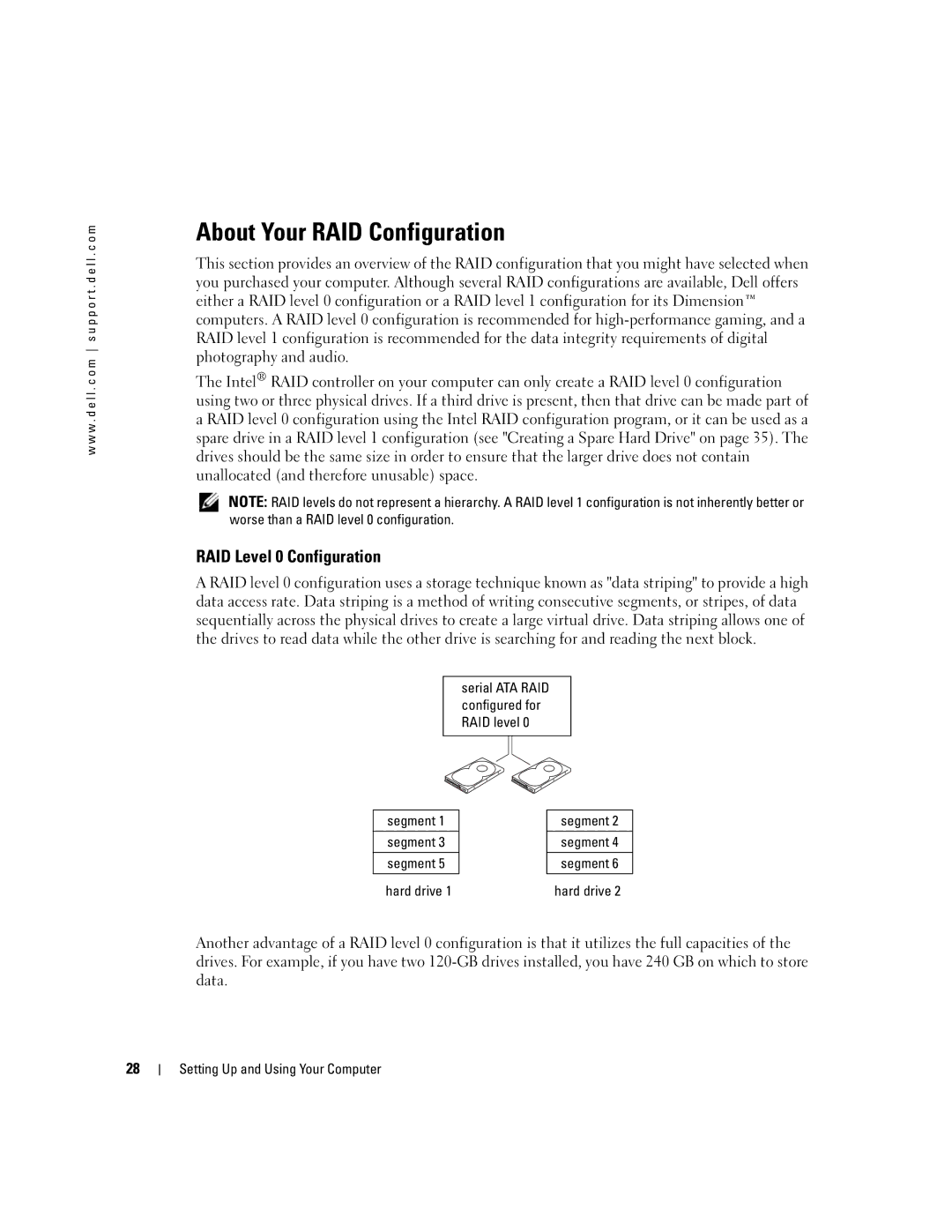 Dell DCTA, 9150 manual About Your RAID Configuration, RAID Level 0 Configuration, Segment, Hard drive 