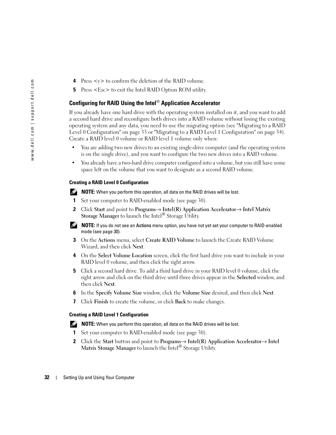 Dell DCTA, 9150 manual Configuring for RAID Using the Intel Application Accelerator 