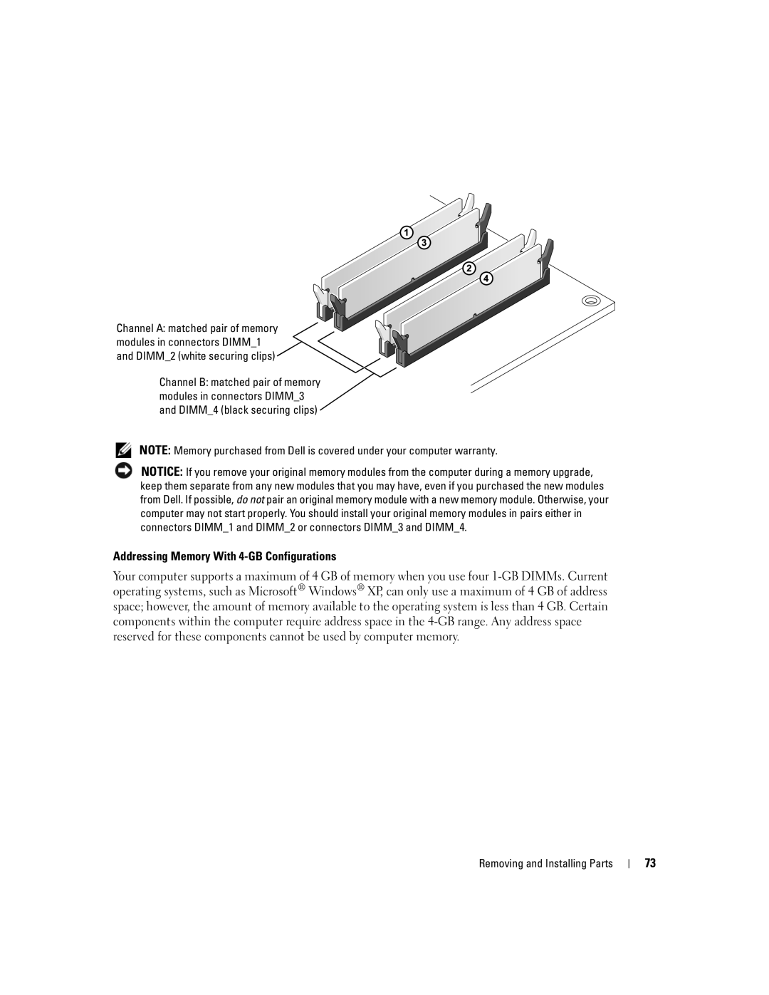 Dell 9150, DCTA manual Addressing Memory With 4-GB Configurations 