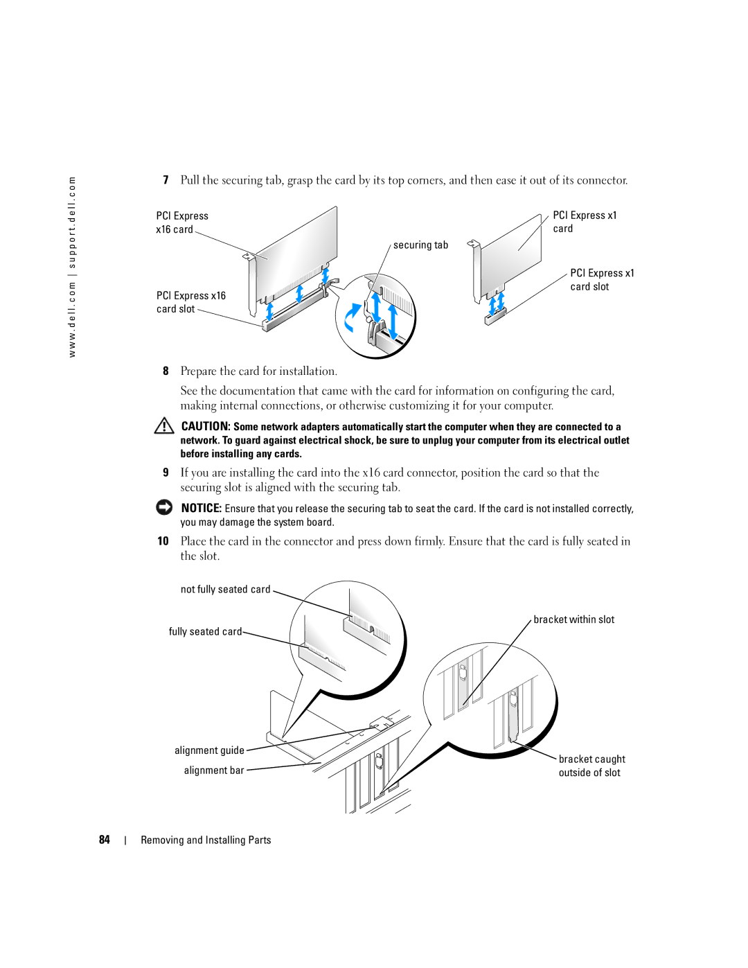 Dell DCTA, 9150 manual PCI Express X16 card Card Securing tab, PCI Express Card slot 