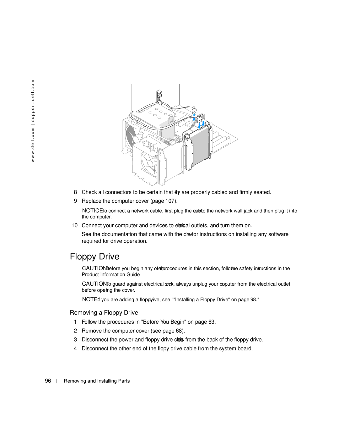 Dell DCTA, 9150 manual Removing a Floppy Drive 