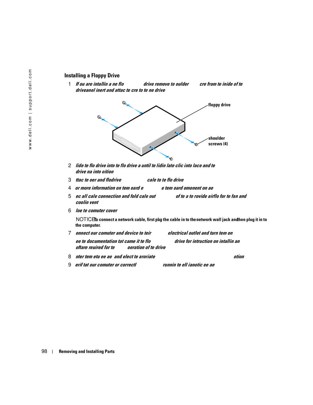 Dell DCTA, 9150 manual Installing a Floppy Drive 