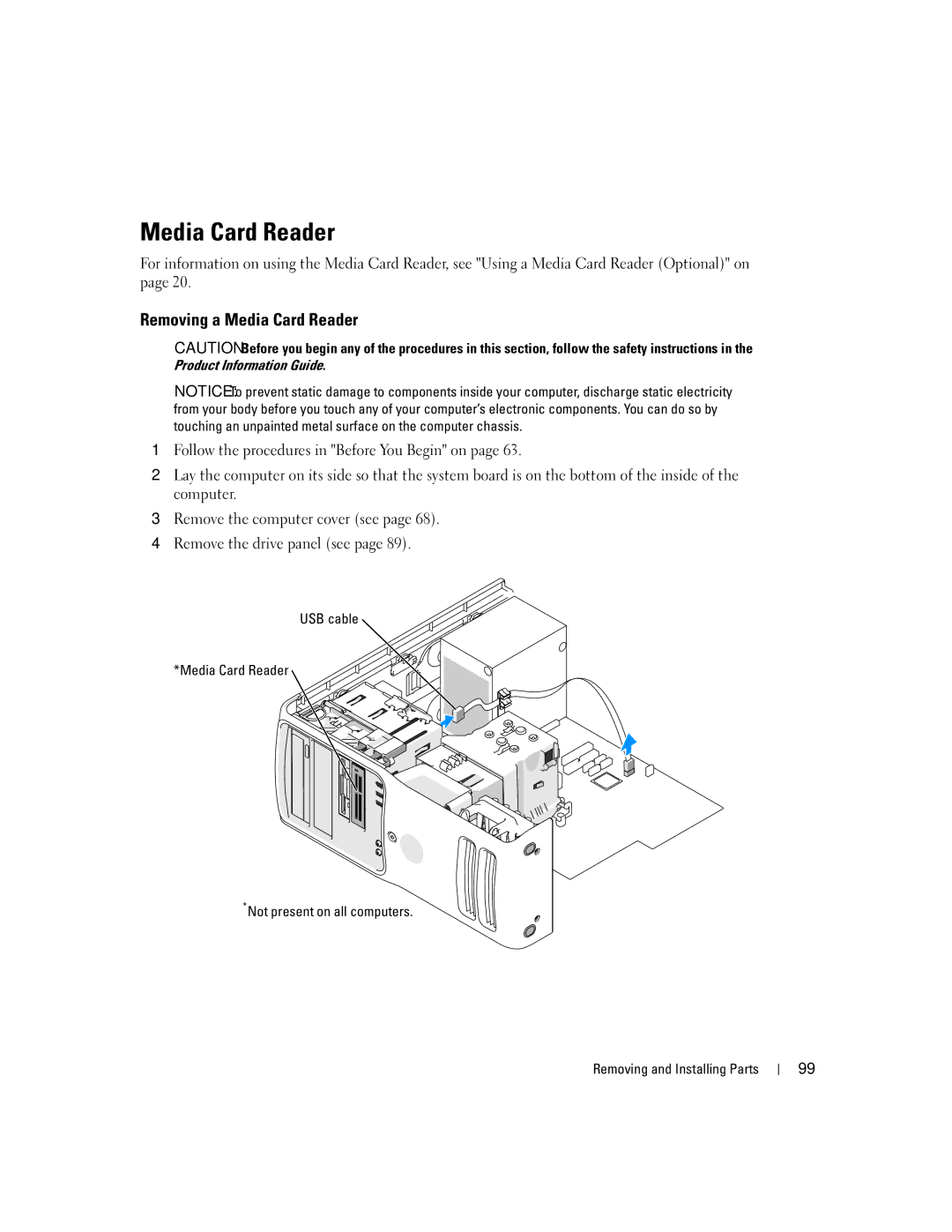 Dell 9150, DCTA manual Removing a Media Card Reader 