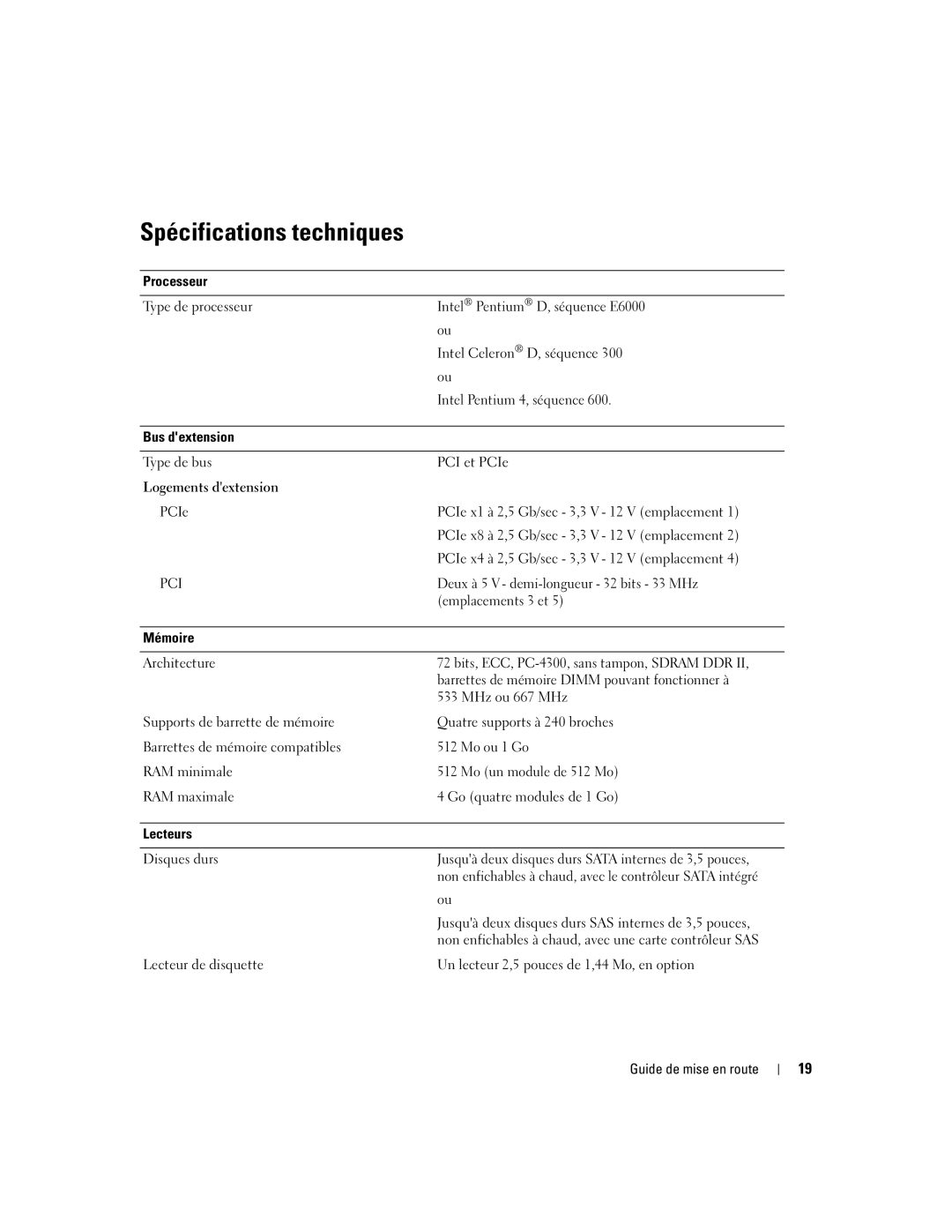 Dell DCTA manual Spécifications techniques 