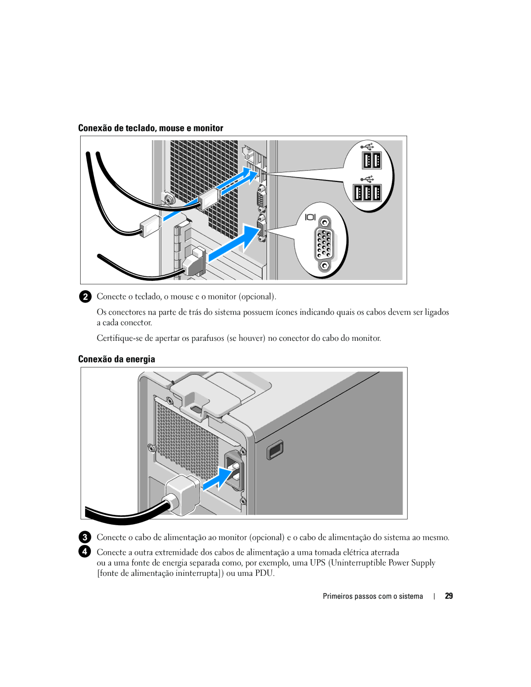 Dell DCTA manual Conexão de teclado, mouse e monitor, Conexão da energia 