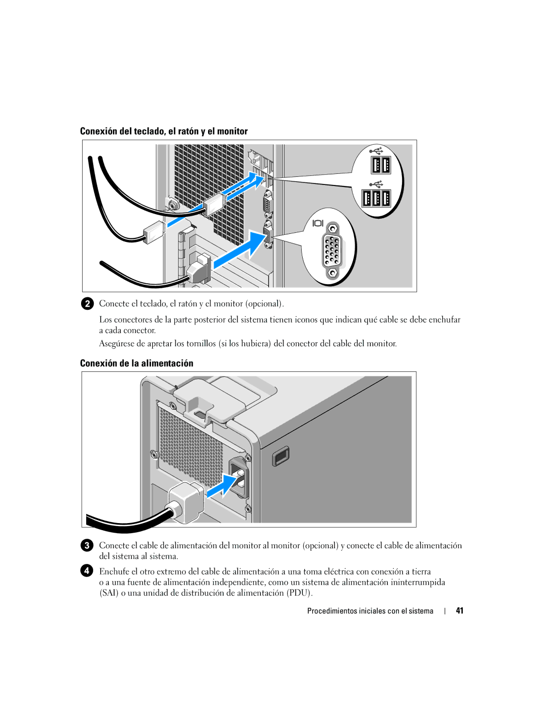 Dell DCTA manual Conexión del teclado, el ratón y el monitor, Conexión de la alimentación 