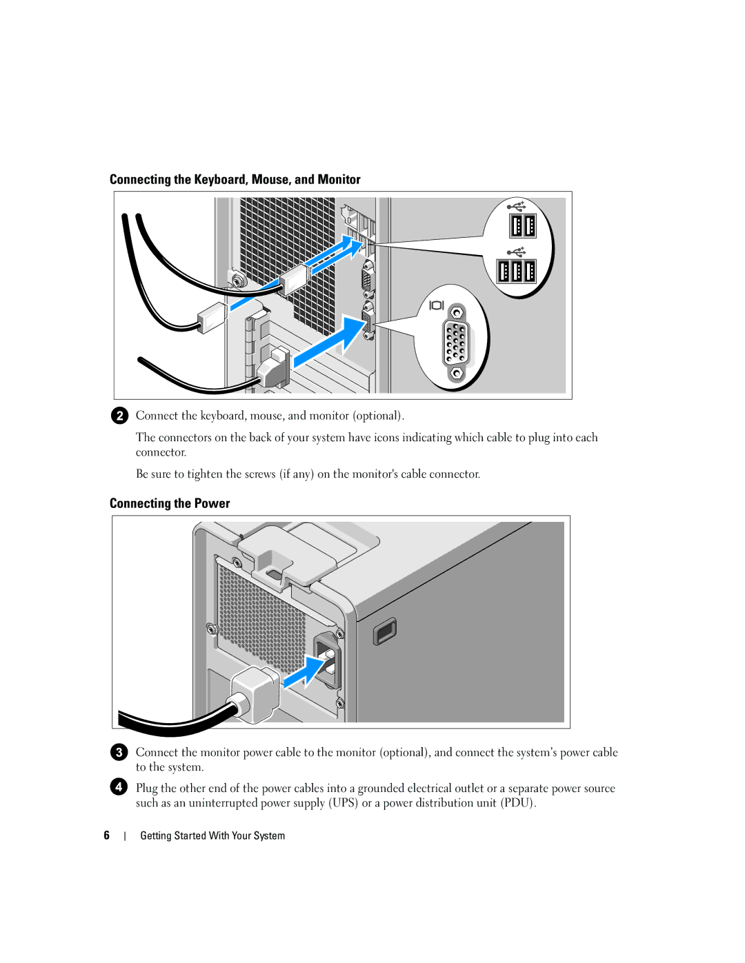 Dell DCTA manual Connecting the Keyboard, Mouse, and Monitor, Connecting the Power 