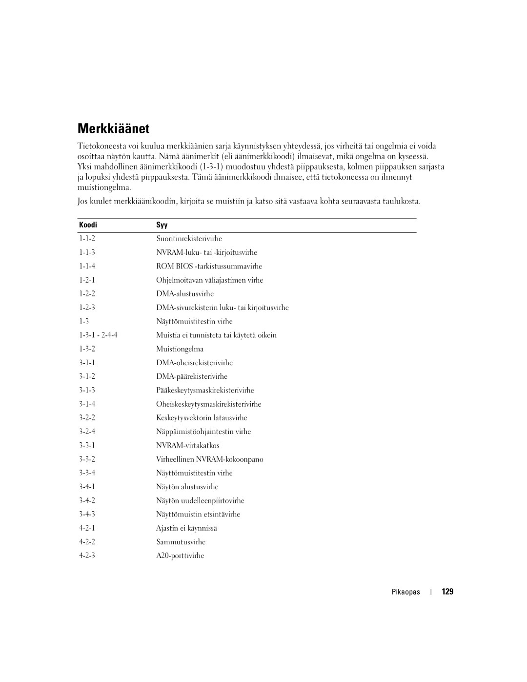 Dell DCTA manual Merkkiäänet, 129 