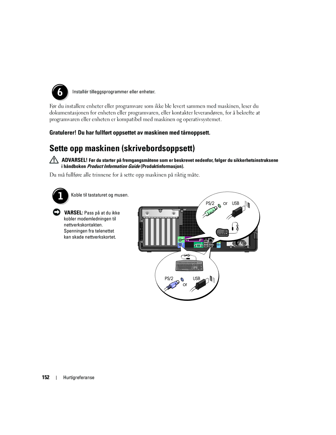 Dell DCTA manual Sette opp maskinen skrivebordsoppsett, 152 