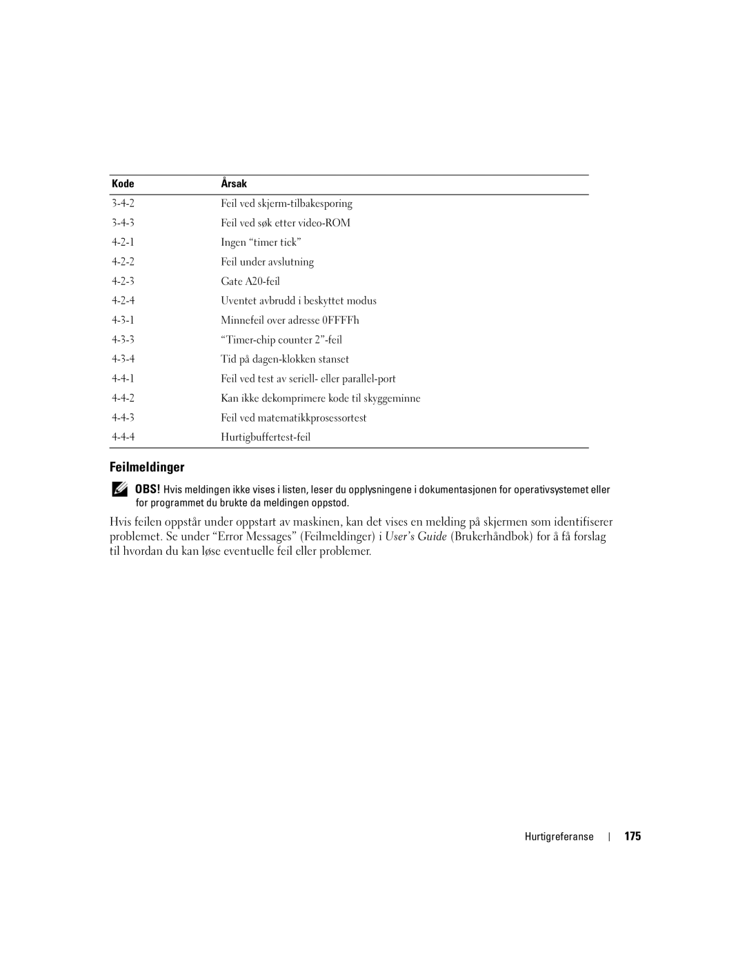 Dell DCTA manual Feilmeldinger, 175 