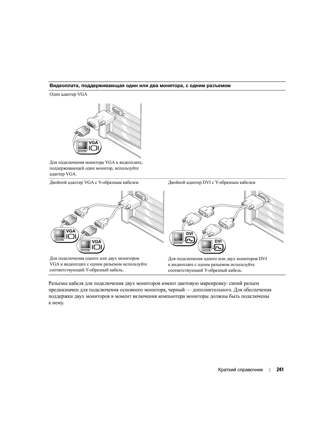 Dell DCTA manual 241, Для подключения одного или двух мониторов DVI 