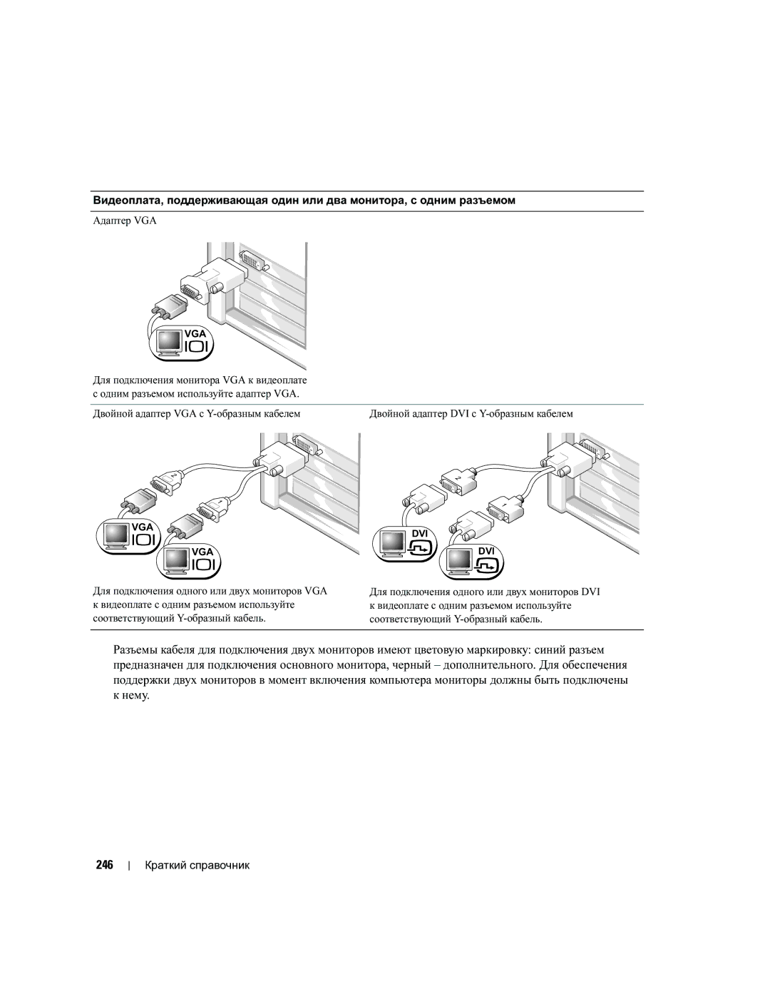 Dell DCTA manual Двойной адаптер VGA с Y-образным кабелем, Для подключения одного или двух мониторов VGA 