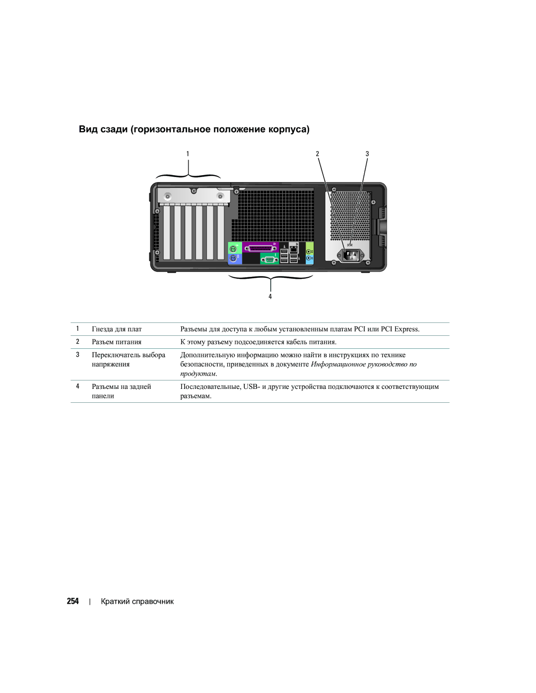 Dell DCTA manual Вид сзади горизонтальное положение корпуса, 254 