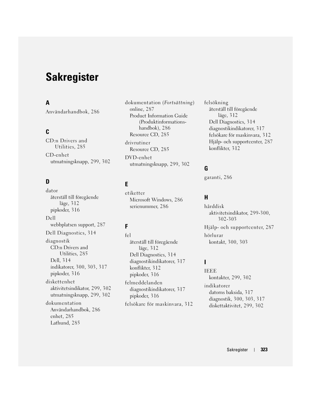 Dell DCTA manual 323, Sakregister 