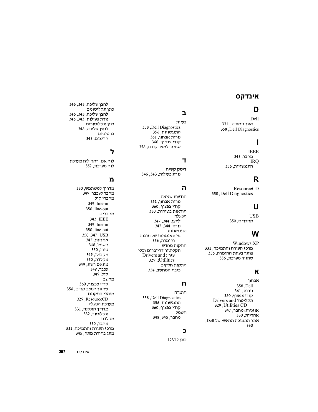 Dell DCTA manual 343 ,IEEE, 347 ,344 347 ,344 ,הרונ תויושגנתה הנכות לש תויומיאת יא, 356 ,תויושגנתה 360 למשח 348 ,345 ,רבחמ 