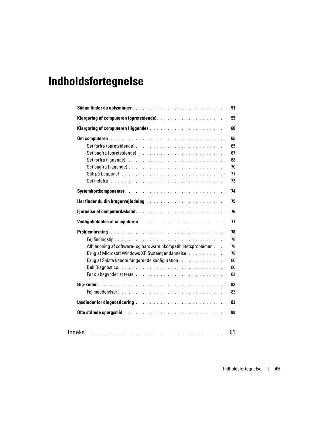 Dell DCTA manual Klargøring af computeren opretstående, Indholdsfortegnelse 