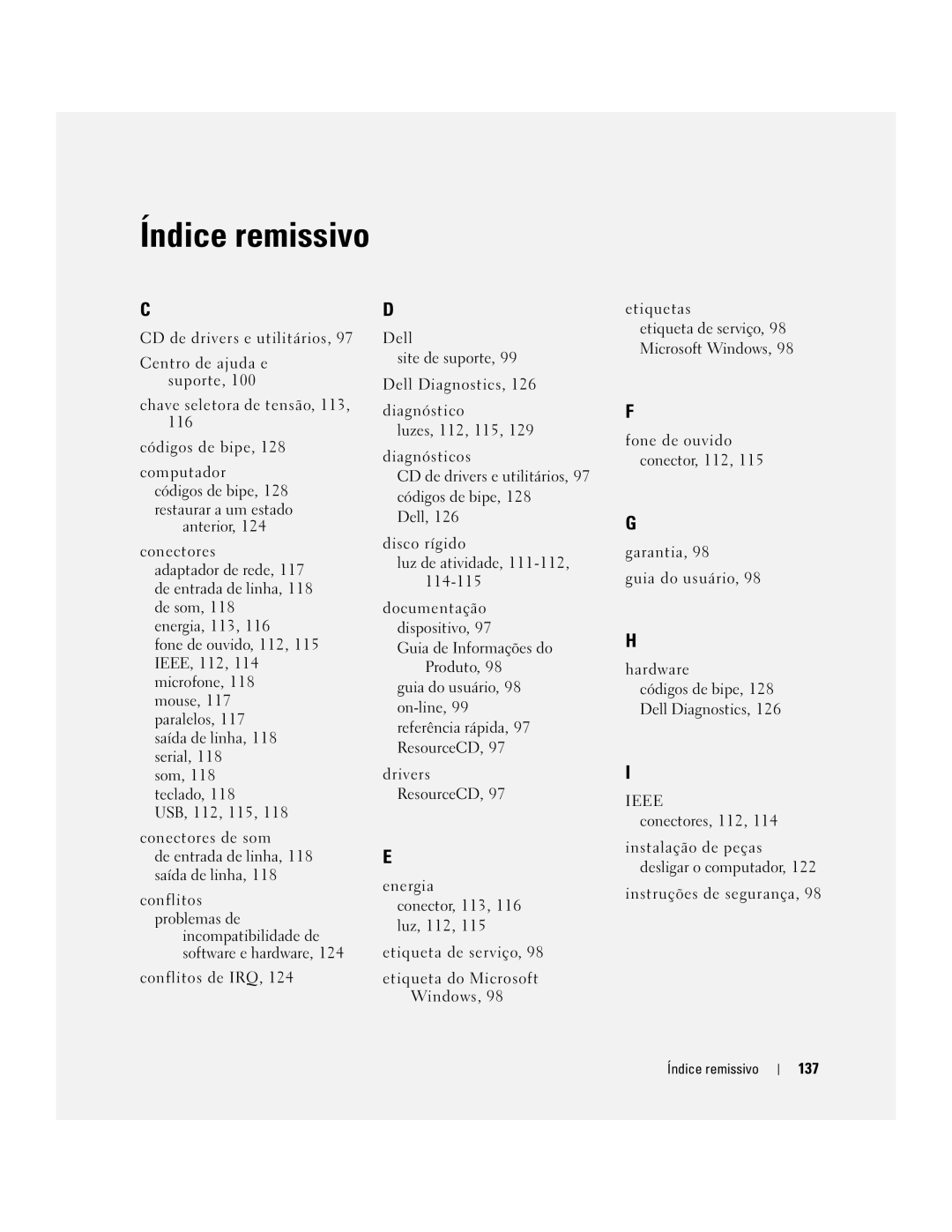 Dell DCTA manual 137, Índice remissivo 