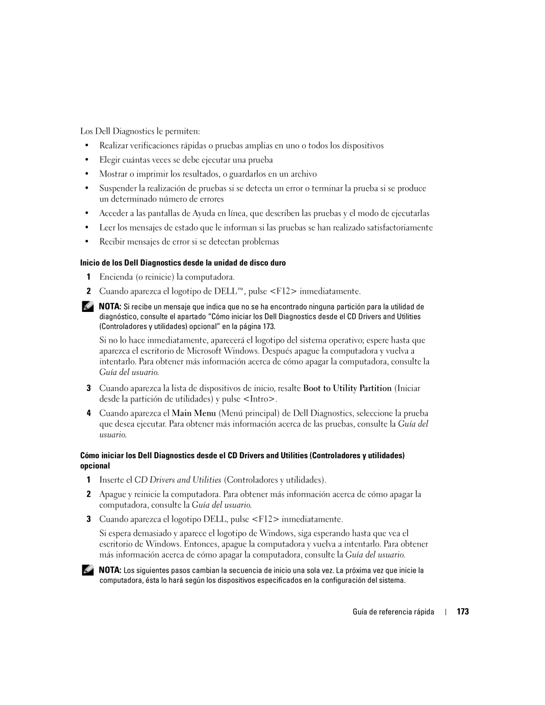 Dell DCTA manual Inicio de los Dell Diagnostics desde la unidad de disco duro, 173 