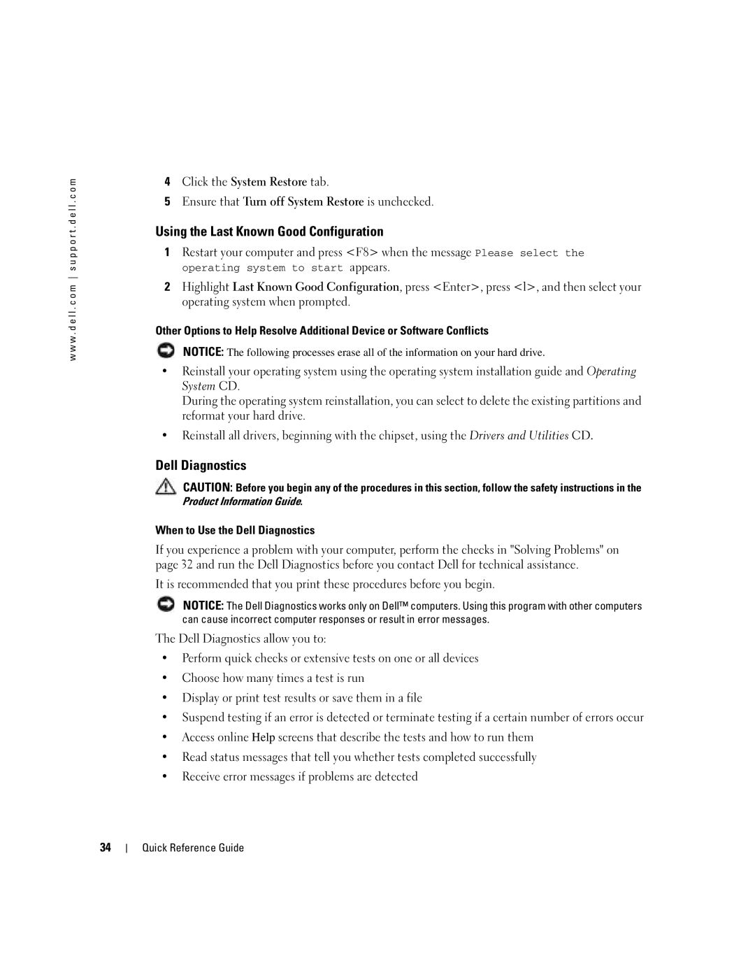 Dell DCTA manual Using the Last Known Good Configuration, When to Use the Dell Diagnostics 