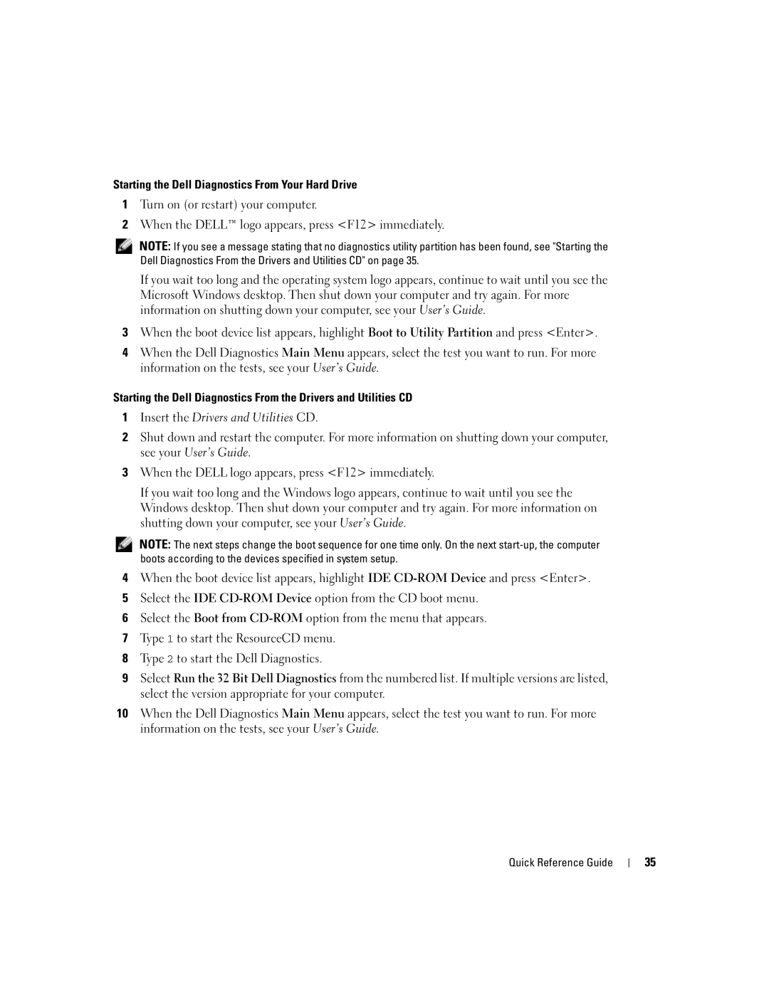 Dell DCTA manual Starting the Dell Diagnostics From Your Hard Drive 