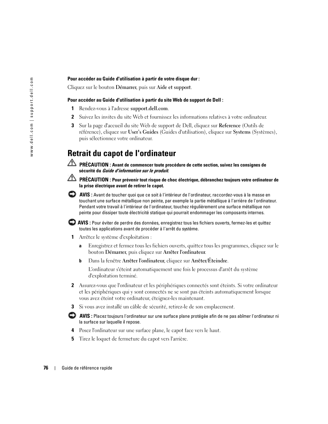 Dell DCTA manual Retrait du capot de lordinateur 