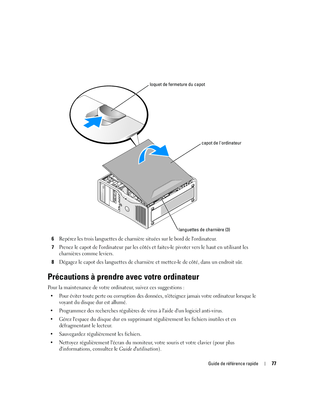 Dell DCTA manual Précautions à prendre avec votre ordinateur 