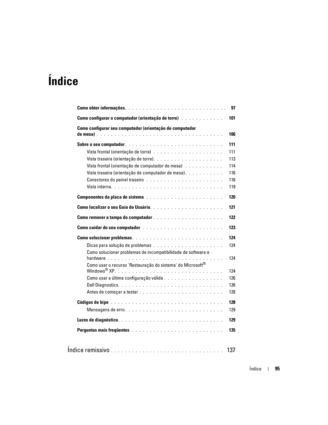 Dell DCTA 106, 111, 113, 119, 120, 121, 122, 123, 124, Como usar o recurso Restauração do sistema do Microsoft, 128, 129 