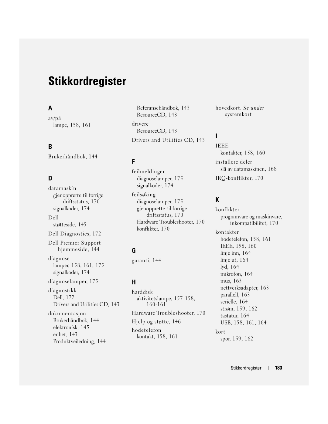 Dell DCTA manual 183, Programvare og maskinvare, inkompatibilitet, Stikkordregister 