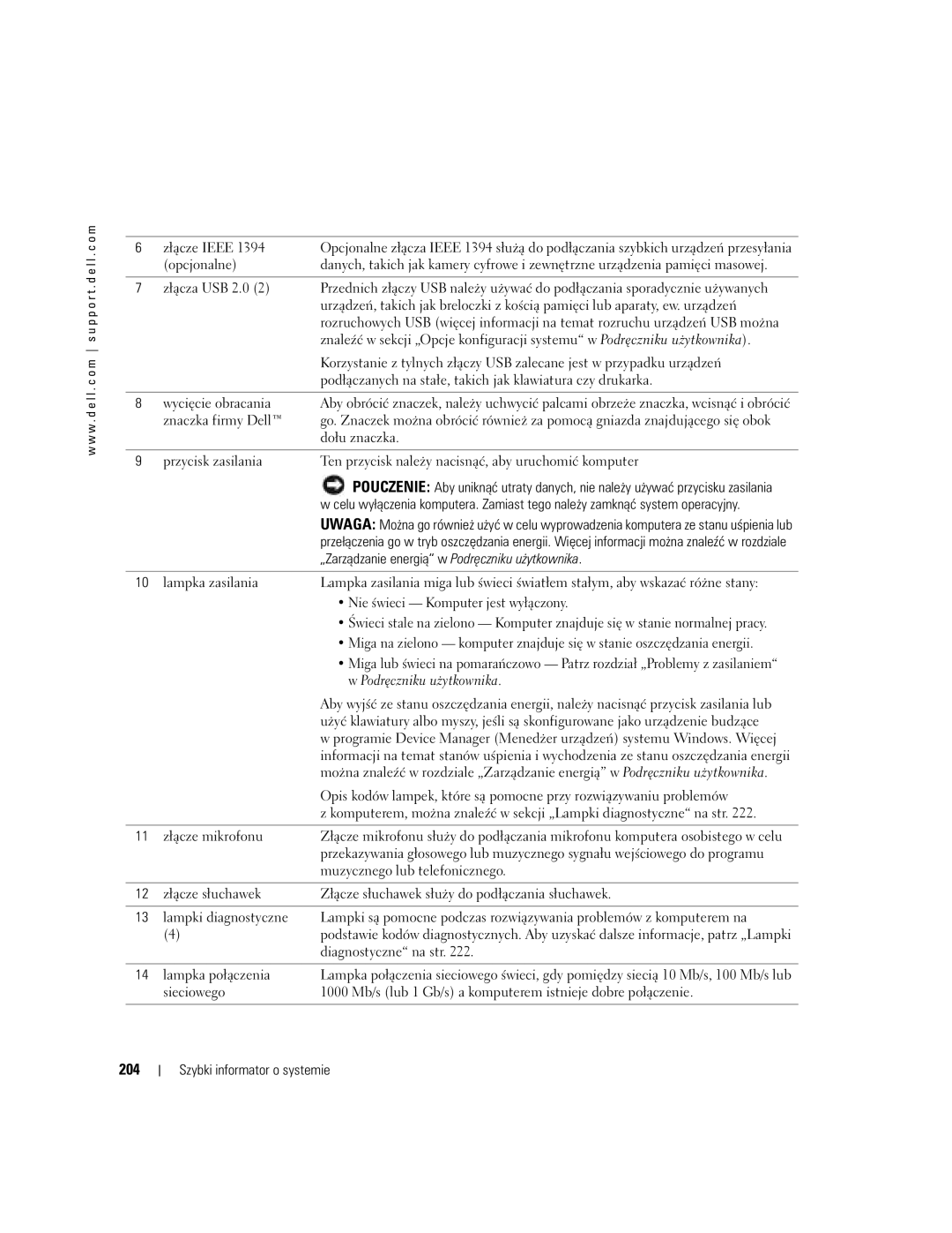 Dell DCTA manual 204, „Zarządzanie energią w Podręczniku użytkownika 