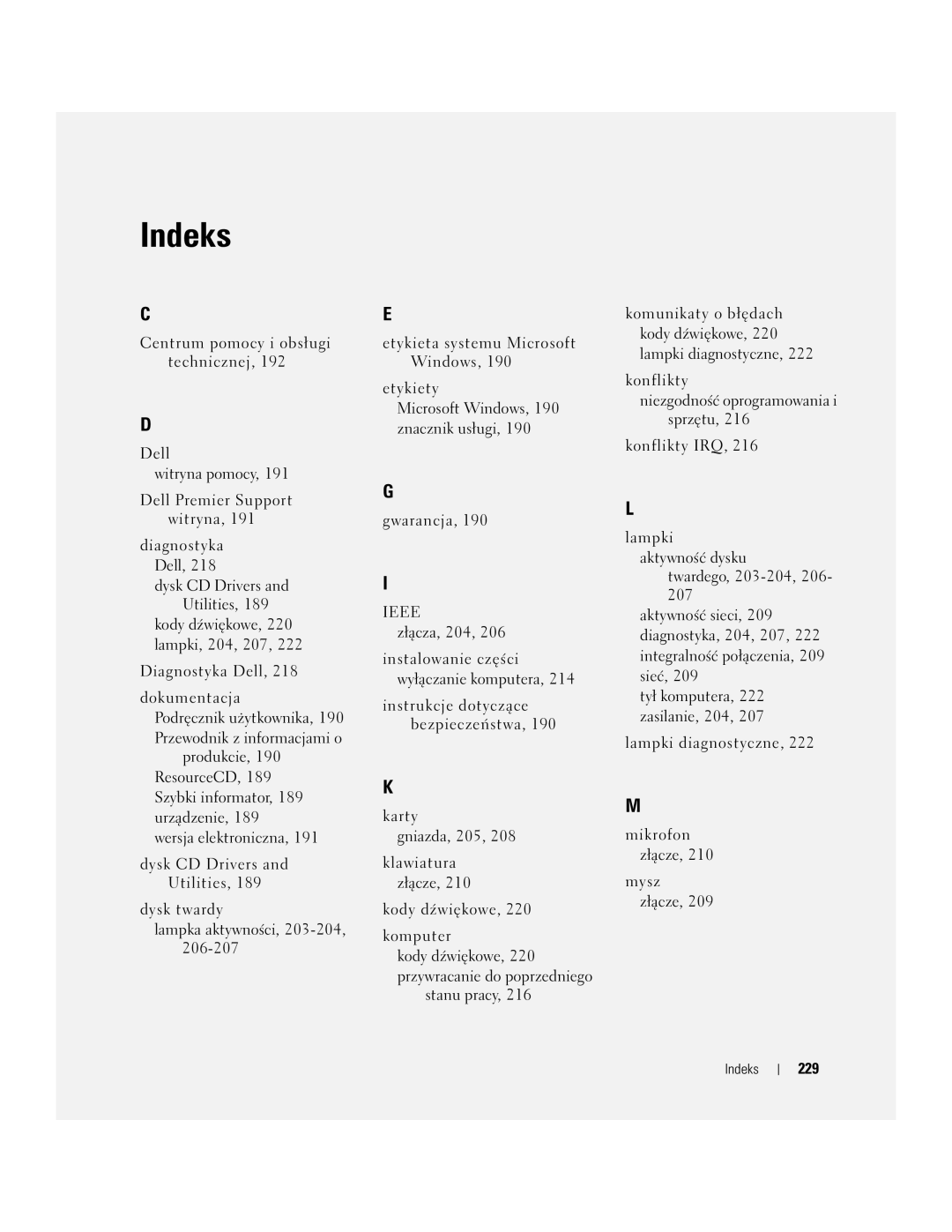 Dell DCTA manual 229, Indeks 