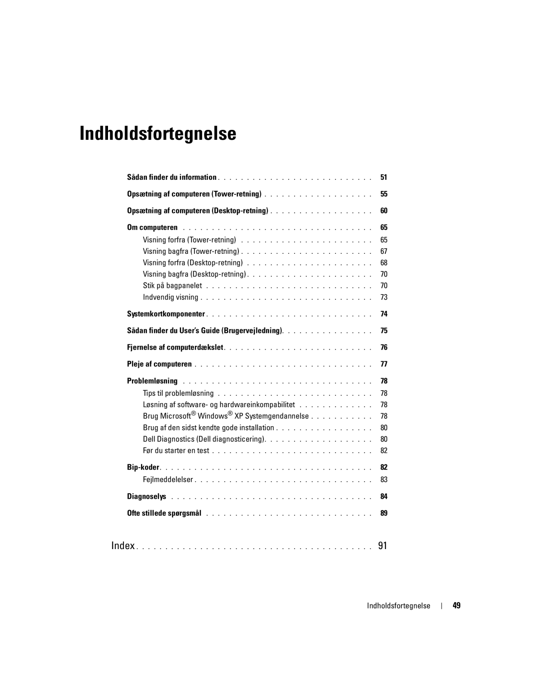 Dell DCTA manual Sådan finder du User’s Guide Brugervejledning, Indholdsfortegnelse 