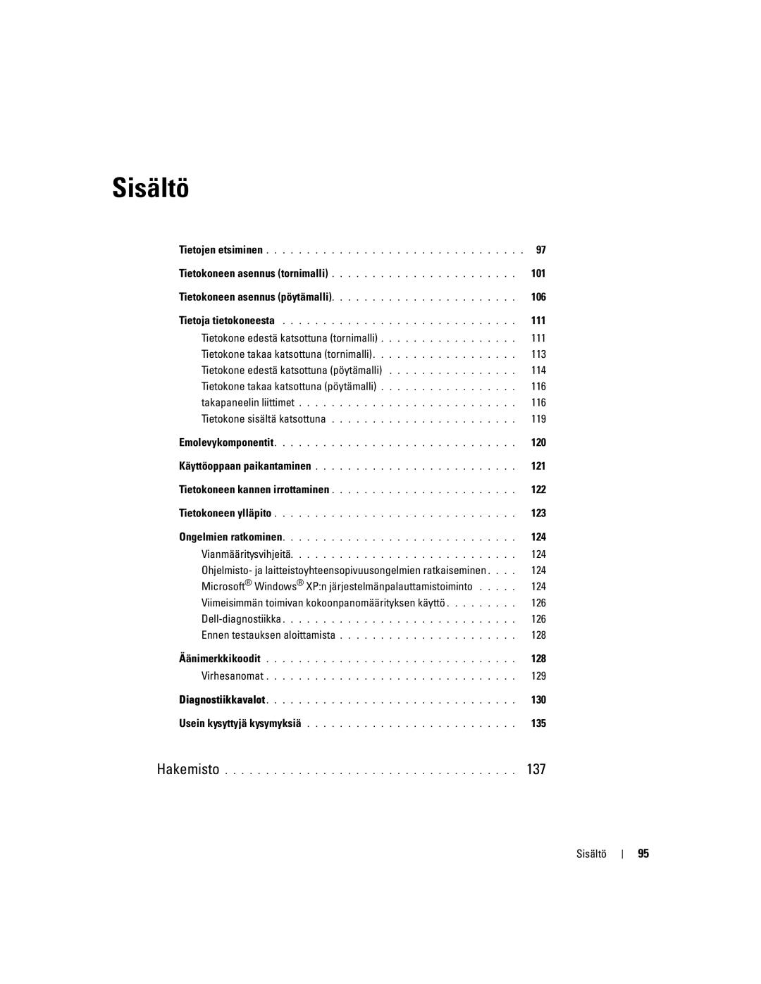 Dell DCTA manual 101, 106, 111, 119, 120, 121, 122, 123, 124, 128, 129, 130, 135, Sisältö 