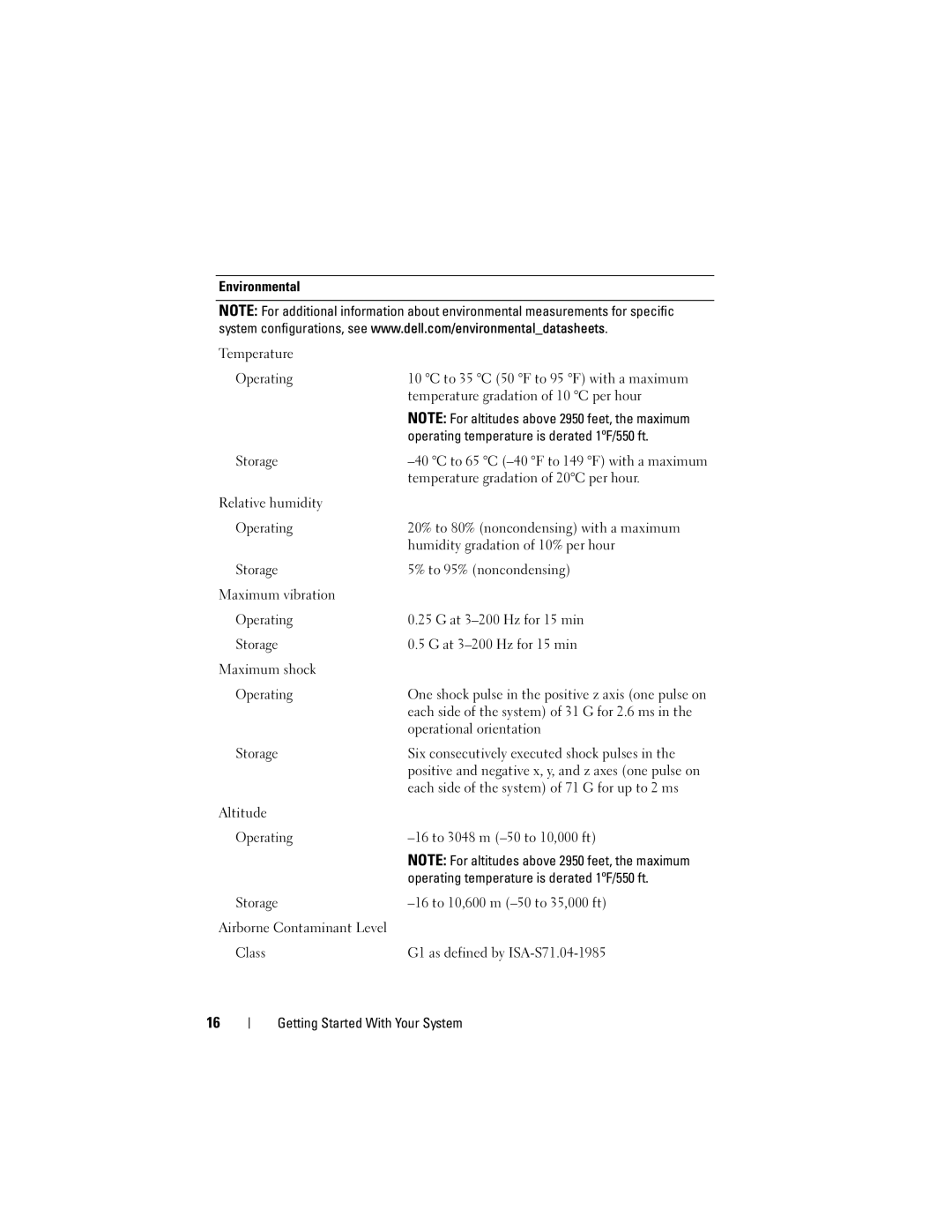 Dell dell power vault md3200 and md3220 storage arrays Temperature gradation of 20C per hour, Operational orientation 