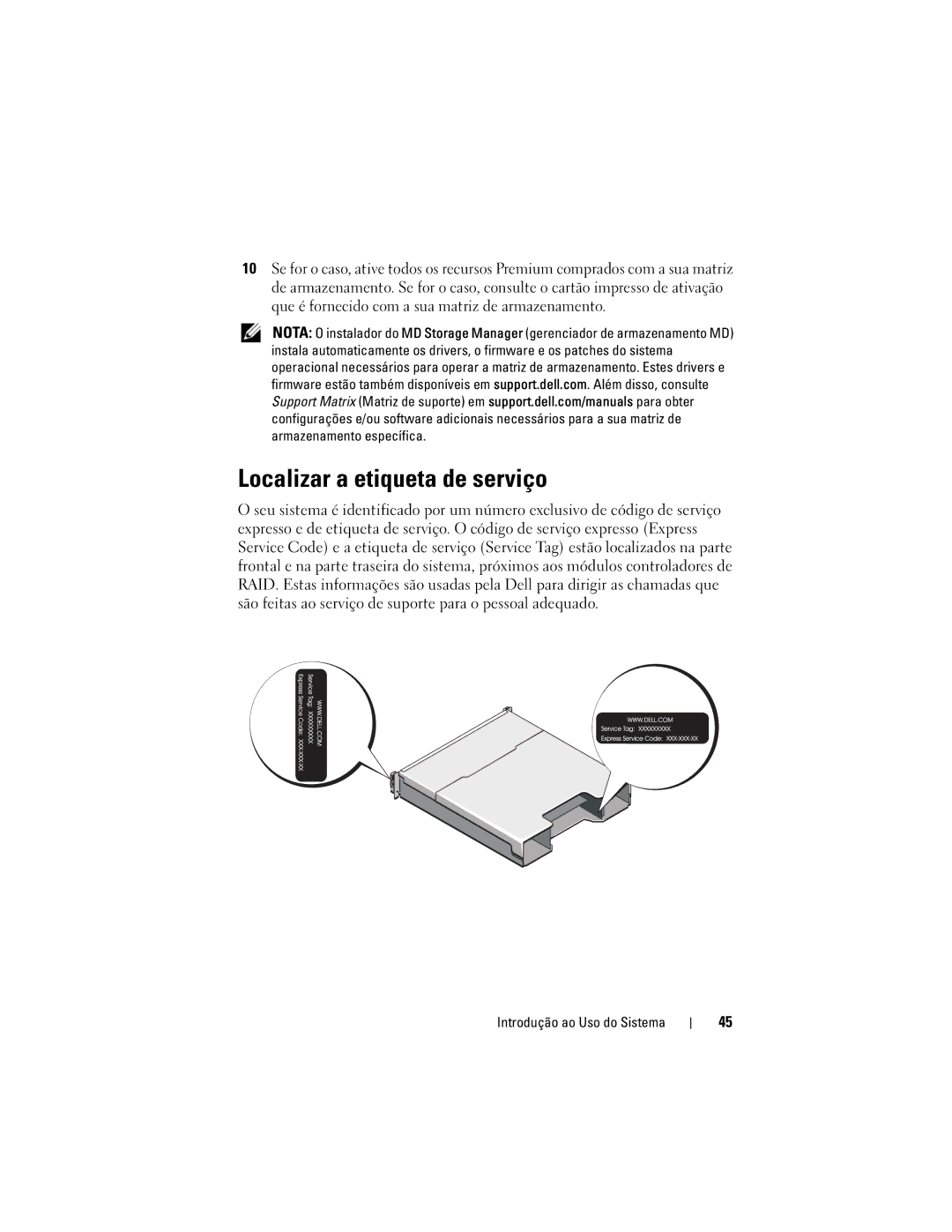 Dell dell power vault md3200 and md3220 storage arrays manual Localizar a etiqueta de serviço 