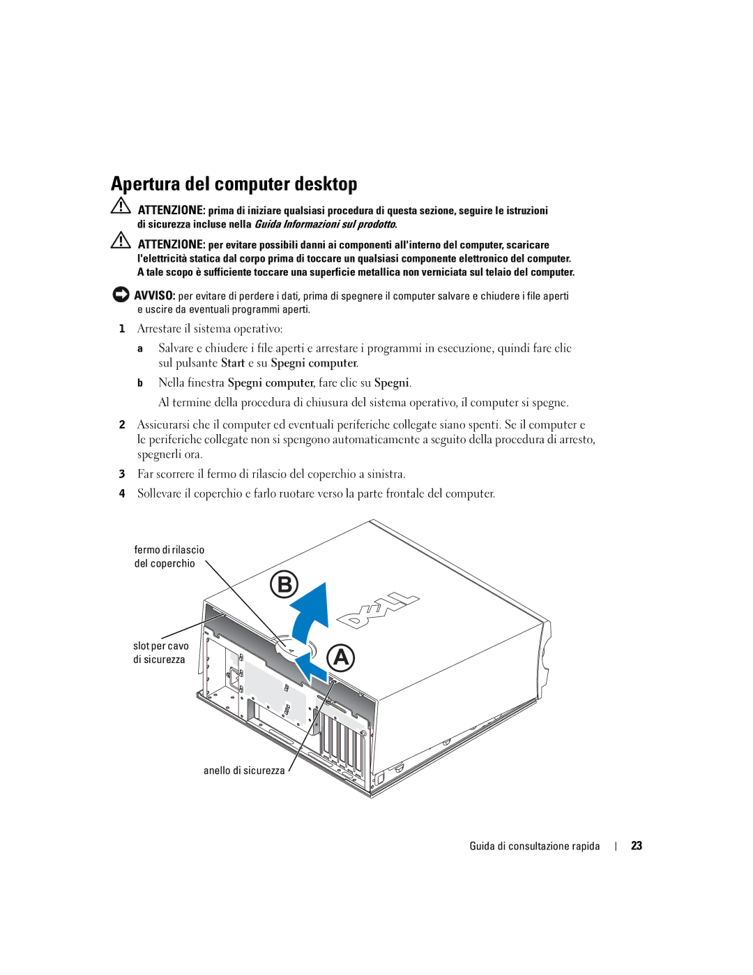 Dell dell precision workstation 370 systems manual Apertura del computer desktop 