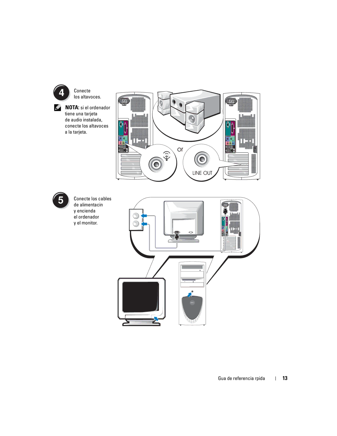 Dell dell precision workstation 370 systems manual Conecte Los altavoces, De alimentación 