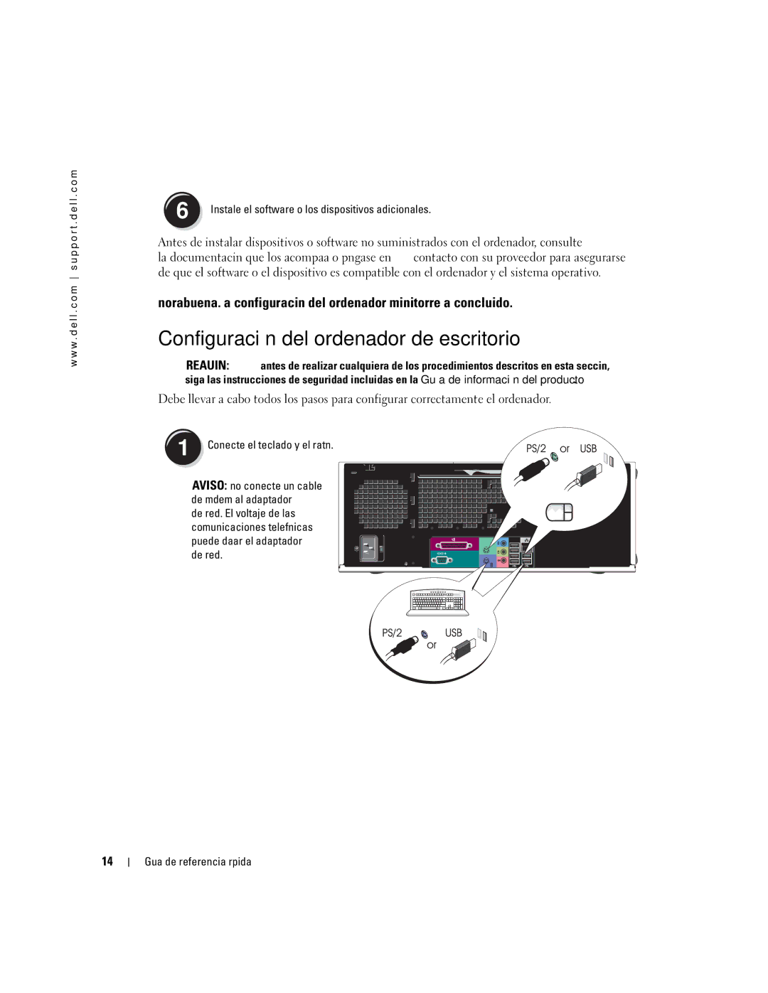 Dell dell precision workstation 370 systems manual Configuración del ordenador de escritorio 